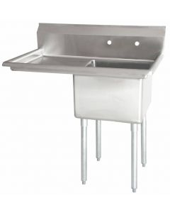 Zanduco 18-Gauge Stainless Steel 24" x 24" x 14" One Tub Sink with 3.5" Center Drain and Left Drain Board