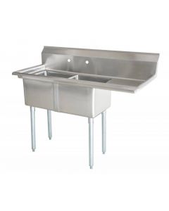 Zanduco 18-Gauge Stainless Steel 18" x 18" x 11" Two Tub Sink with 3.5" Center Drain and Right Drain Board