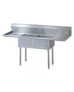 Zanduco 18-Gauge Stainless Steel 18" x 18" x 11" Two Tub Sink with 3.5" Center Drain and Two Drain Boards