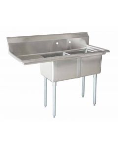 Zanduco 18-Gauge Stainless Steel 24" x 24" x 14" Two Tub Sink with 3.5" Center Drain and Left Drain Board
