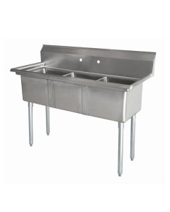 Zanduco 18-Gauge Stainless Steel 10" x 14" x 10" Three Tub Sink with 3.5" Center Drain and No Drain Board