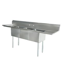 Zanduco 18-Gauge Stainless Steel 10" x 14" x 10" Three Tub Sink with 3.5" Center Drain and Two Drain Boards