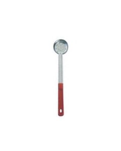 Zanduco 2 oz. One-Piece Stainless Steel Perforated Portion Control Spoon with Red Handle