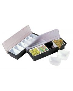 Zanduco Black Plastic 6-Compartment Condiment Holder with Clear Cover