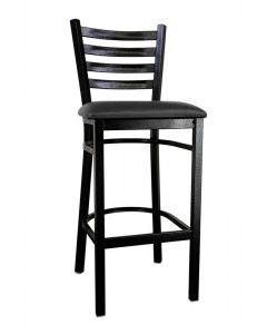 Zanduco Metal Ladder Back Bar Height Chair with Black Finish and Black Vinyl Seat