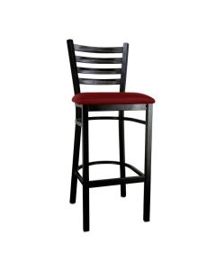 Zanduco Metal Ladder Back Bar Height Chair with Black Finish and Burgundy Vinyl Seat