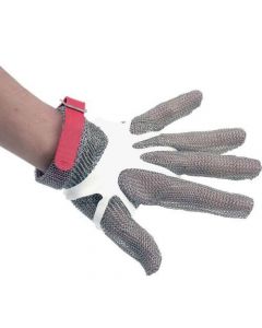 Omcan 5 Finger Stainless Steel Mesh Glove with Red Silicone Strap - Medium