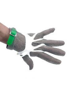 Omcan 5 Finger Stainless Steel Mesh Glove With Green Silicone Strap – Extra Large