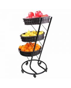 Zanduco 3-Tier Black Display Stand with 5 Wheels