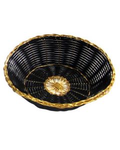 Omcan 8 1/4" X 2 1/4" Black Round Woven Basket With Golden Trim