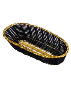 Omcan 9" X 4 1/4" X 2" Black Oval Woven Basket With Golden Trim