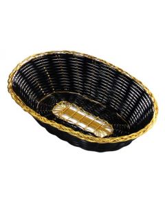 Omcan 9" X 6 1/4" X 2 1/4" Black Oval Woven Basket With Golden Trim