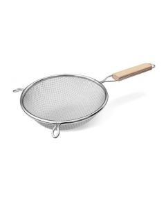 Omcan Tinned Double Mesh Strainer with 8 /2/" Flat Wood Handle