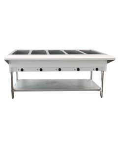 Zanduco 5 Pan Open Well Natural Gas Steam Table with Undershelf - 17500 BTU