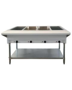Omcan FW-CN-0004-LP 4 Pan Open Well Propane Steam Table with Undershelf - 14000 BTU