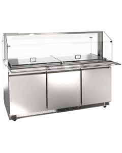 Zanduco 71" Stainless Steel Refrigerated Salad Bar / Cold Food Table with Sneeze Guard, Tray Slide and Pan Covers