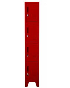 Omcan 12" x 18" x 72" Four Tier Locker - 1 Bank, Red, Unassembled