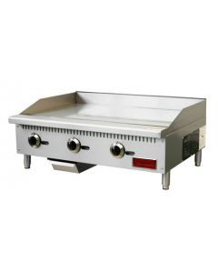 Omcan 36" Countertop Gas Griddle with 3 Burners Natural Gas with Propane Conversion Kit - 90,000 BTU