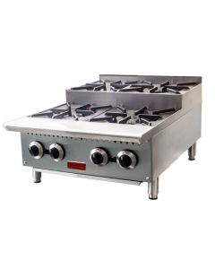 Omcan 24" Gas Hotplate Step Up with 4 Burners Natural Gas with Propane Conversion Kit - 104,000 BTU