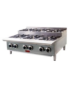 Omcan 36" Gas Hotplate Step Up with 6 Burners Natural Gas with Propane Conversion Kit - 156,000 BTU