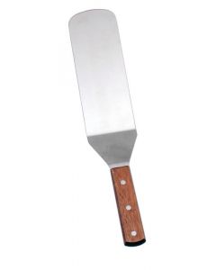 Omcan 9.5" x 3" Satin Stainless Steel Flexible Kitchen Turner with Short Wood Handle
