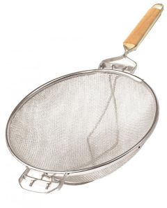 Omcan Flat Handle Stainless Steel Mesh Strainer with Reinforced Double Mesh - 10.5"