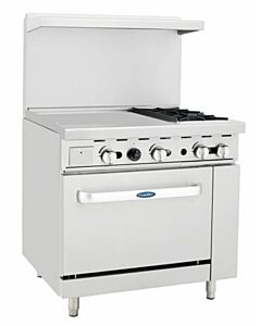 Atosa AGR-2B24GL 36'' Range with (2) 32,000 BTU Open Burners and 24" Griddle on the left with (1) 26" 1/2 wide Oven