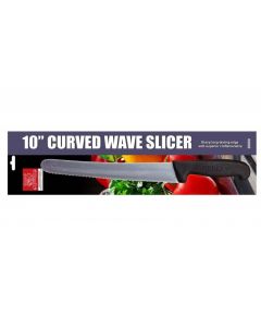Omcan 10" Curved Slicer Knife with Waved Edge, Retail Pack