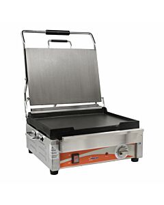 Omcan 1800-Watt Single Panini Grill with Flat Top and Bottom - 12" x 15"