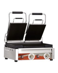 Omcan 3200-Watt Double Panini Grill with Flat Top and Bottom - 10" x 18"