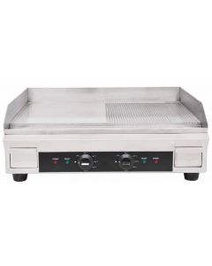 Omcan 24" Half Ribbed Electric Griddle - 3.6 kW
