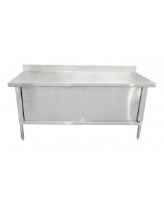 Zanduco 30" x 60" Stainless Steel Enclosed Worktable with Cabinet, Sliding Doors and Backsplash - Knockdown
