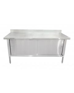 Zanduco 30" x 72" Stainless Steel Enclosed Worktable with Cabinet, Sliding Doors and Backsplash - Knockdown
