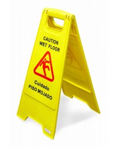 Omcan A-Shape Wet Floor Caution Sign - English/Spanish Yellow