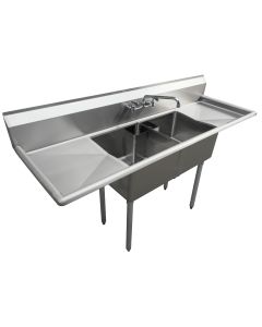 Zanduco 18-Gauge Stainless Steel Two Tub Sink with 1.8" Corner Drain - Drainboard options available