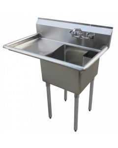 Zanduco 18-Gauge Stainless Steel 18" X 21" X 14" One Tub Sink with 1.8" Corner Drain and Left Drain Board
