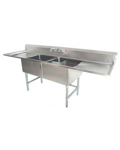 Zanduco 18-Gauge Stainless Steel 18" X 21" X 14" Two Tub Sink with 1.8" Corner Drain and Two Drain Board