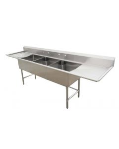Zanduco 18-Gauge Stainless Steel 18" X 21" X 14" Three Tub Sink with 1.8" Corner Drain and Two Drain Board