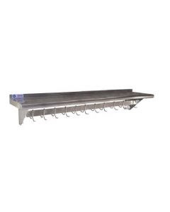 Omcan Stainless Steel Pot Rack with Shelf -12"  X 60"  with 11 Pc Hooks