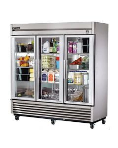 True T-72G-HC~FGD01 Three Section Glass Door Reach In Refrigerator with LED Lighting - 72 Cu. Ft.