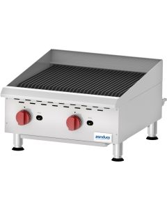 Zanduco Countertop Stainless Steel Gas Charbroiler with 2 Burners Natural Gas with Propane Conversion Kit - 80,000 BTU