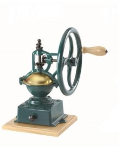 Omcan Manual Coffee Grinder - Teal cast-iron & Beech wood, with wooden base