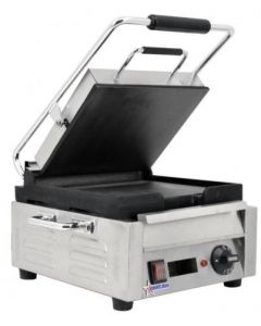 Omcan 10" Single Panini Sandwich Grill Smooth Top and Bottom Plates with Timer