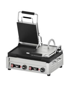 Omcan 3200-Watt Double Panini Grill with Flat Top and Bottom with Timer - 10" x 18"