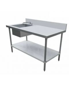Omcan 30" X 60" All Stainless Steel Table with Left Sink and 6" Backsplash with Faucet