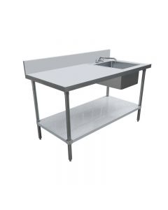 Omcan 30" X 60" All Stainless Steel Table with Right Sink and 6" Backsplash with Faucet