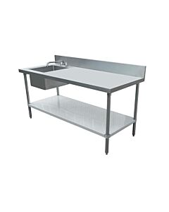 Omcan 30" Depth Stainless Steel Table with Left Sink and 6" Backsplash with Faucet