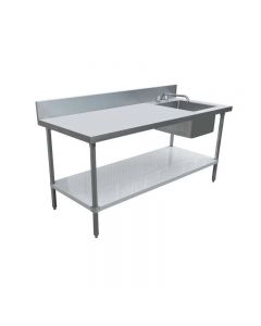 Omcan 30" x 60" Stainless Steel Table with Right Sink and 6" Backsplash with Faucet
