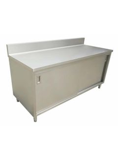 Zanduco 24" x 72" Stainless Steel Enclosed Worktable with Cabinet, Sliding Doors and Backsplash