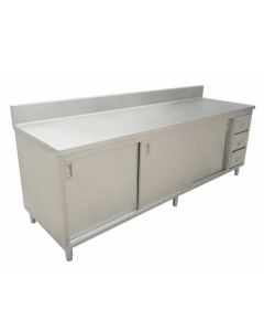 Omcan 24" x 60" Worktable with Backsplash, Cabinet, Drawers, and Sliding Doors